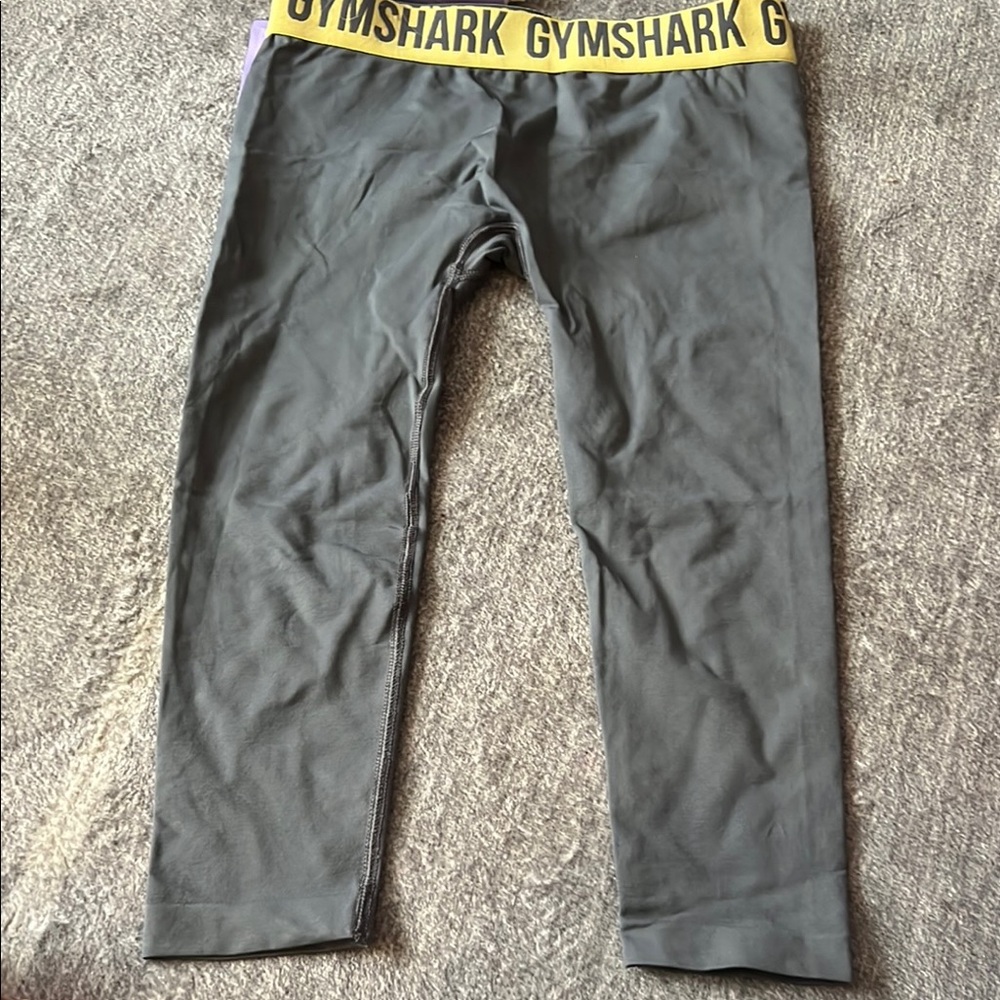 Gymshark Charcoal Leggings with Vibrant Yellow Band
